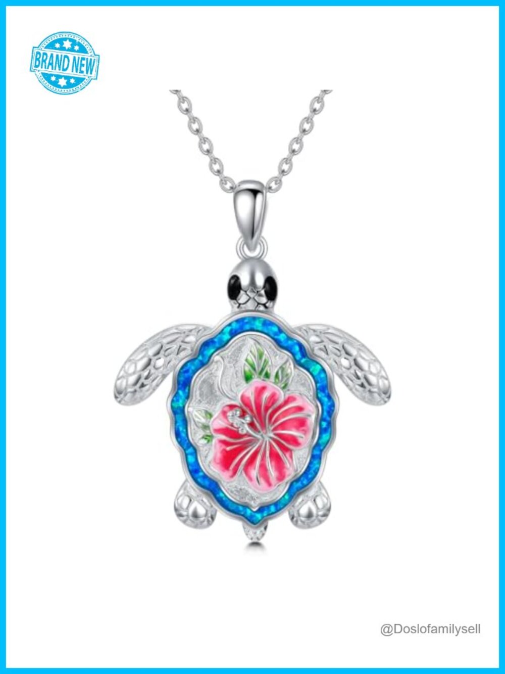 Turtle Necklace 925 Sterling Silver Blue Opal Pendant Ocean Animal Jewelry Gift